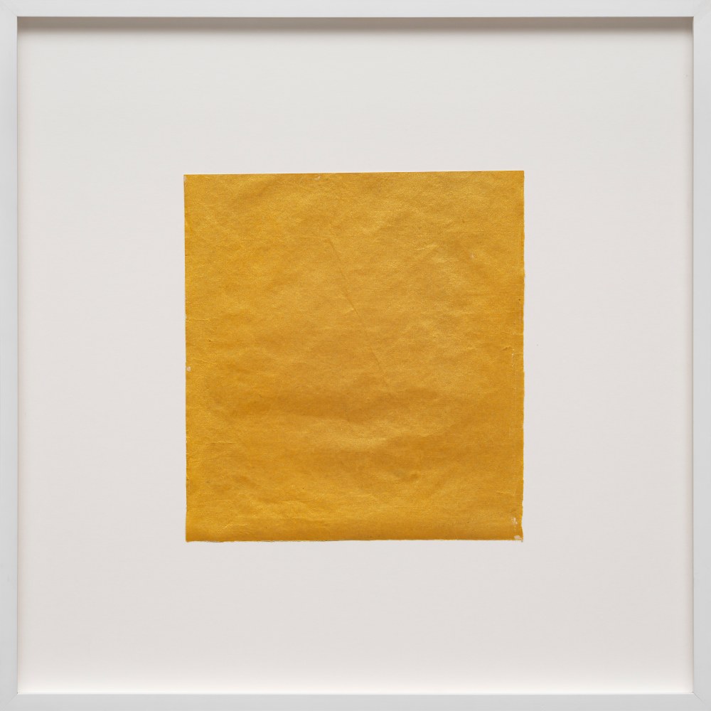 Misc, 2018
Found gold coloured paper, gesso (on rear side)
23.6 x 23.6 inches / 60 x 60 cm (framed dimensions)