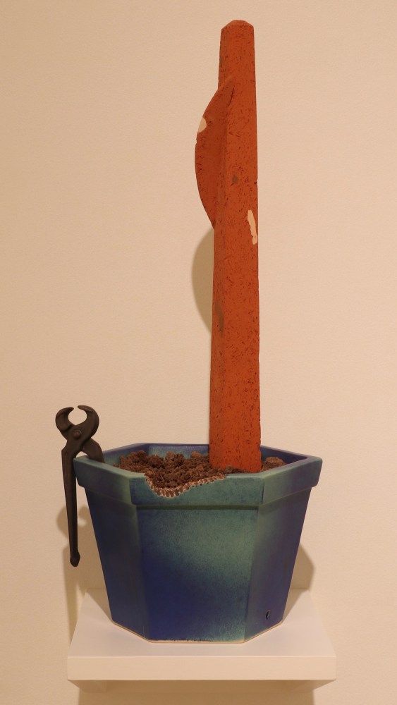 SUKHDEV RATHOD   A Dialogue with Nature –  2, 2020  Stoneware ceramic, earthenware, and soil  27.1 x 11.8 x 9.8 in / 69 x 30 x 25 cm