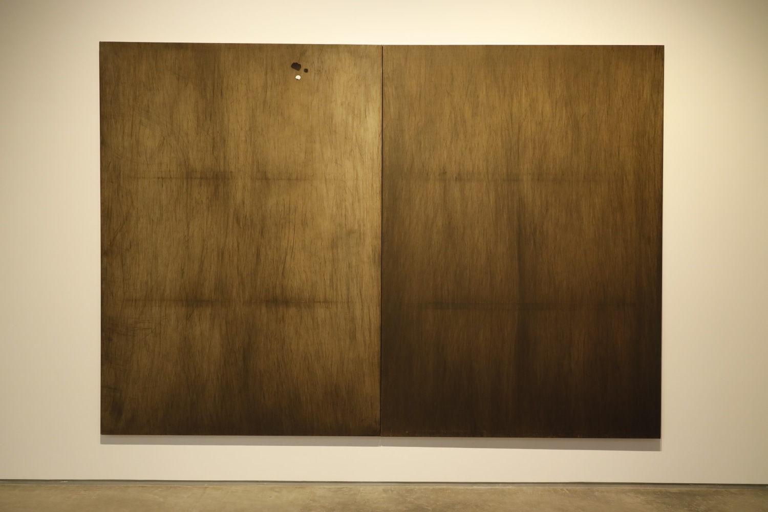 Indelible Black Marks, 2022&amp;ndash;24
Painting I
Fire and stubble-ash on canvas
84 x 120 inches (213.3 x 304.8 cm) (diptych)