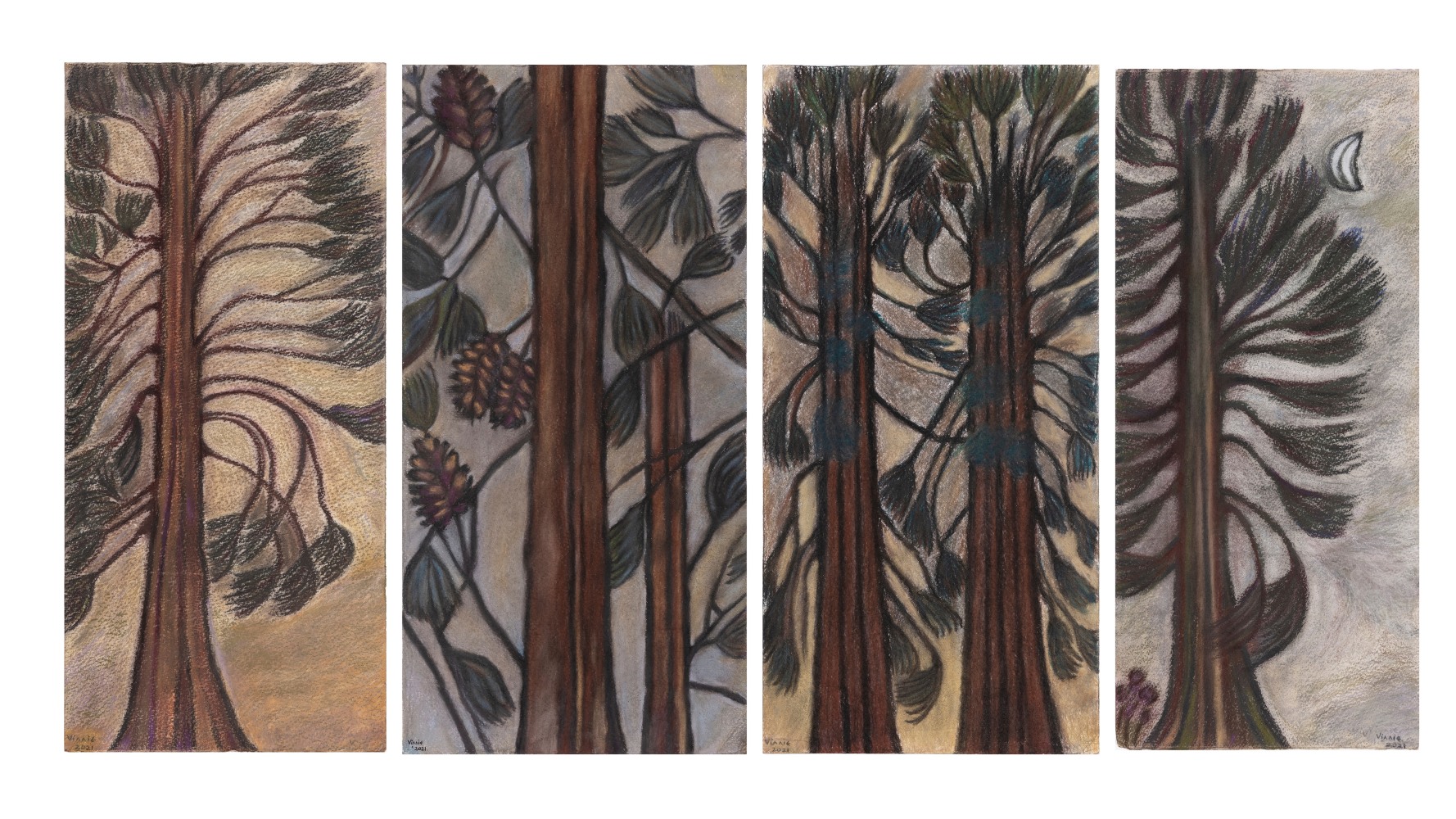 VINNIE GILL

Pine Trees 1-4, 2021

Pastels and watercolour on rough paper

26.2 x 14.7 in / 66.4 x 37.5 cm each (framed)