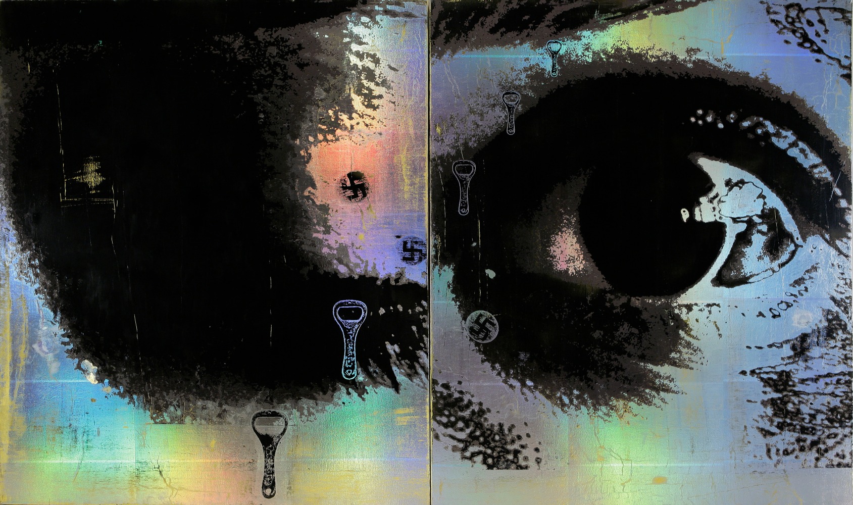 JUSTIN PONMANY,&amp;nbsp;Eye Opener (detail), 2005, acrylic and hologram on canvas (diptych), 191 x 326 cm

&amp;nbsp;