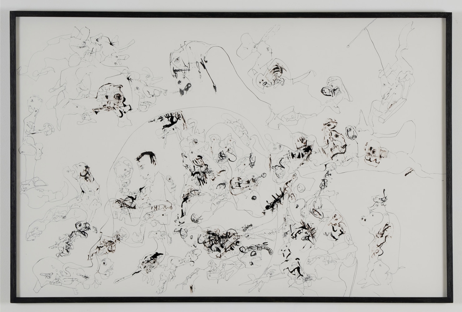 P. R. SATHEESH, Untitled (2), 2020, Indian ink on paper, drawing on paper, black and white, wild lines, faces, human figures