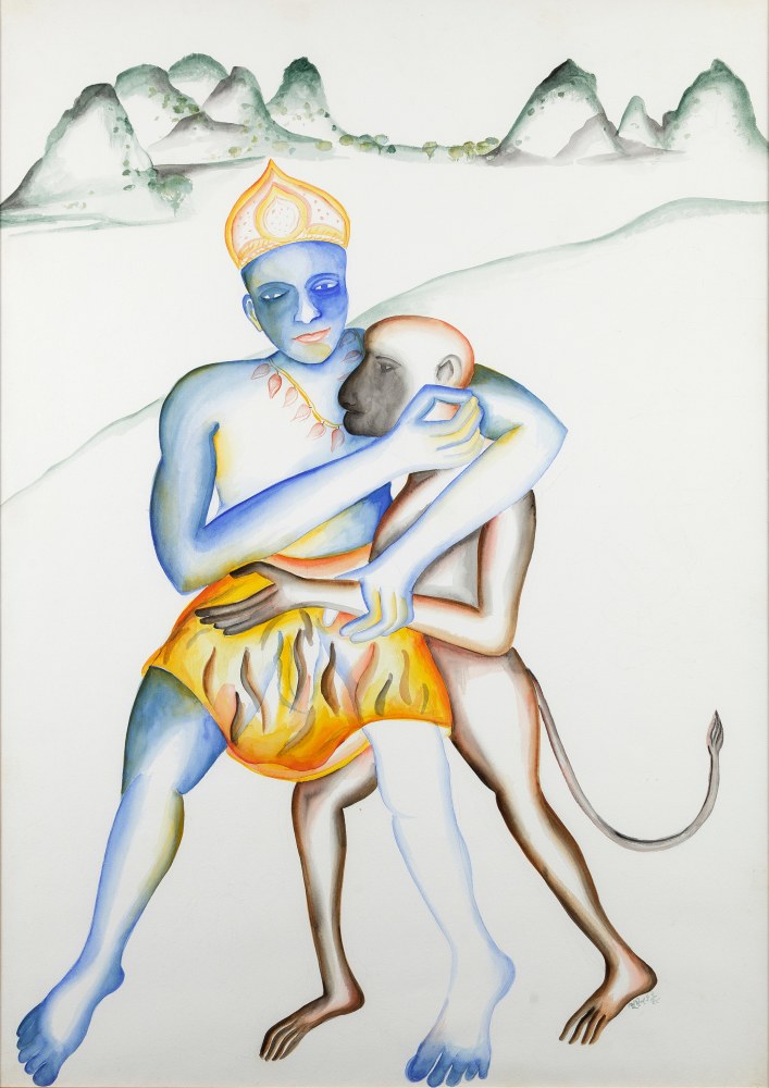 Bhupen Khakhar
Ram Bhakt Hanuman, 1998
Watercolour on paper
60 x 42 1/2 inches (152.4 x 107.9 cm)