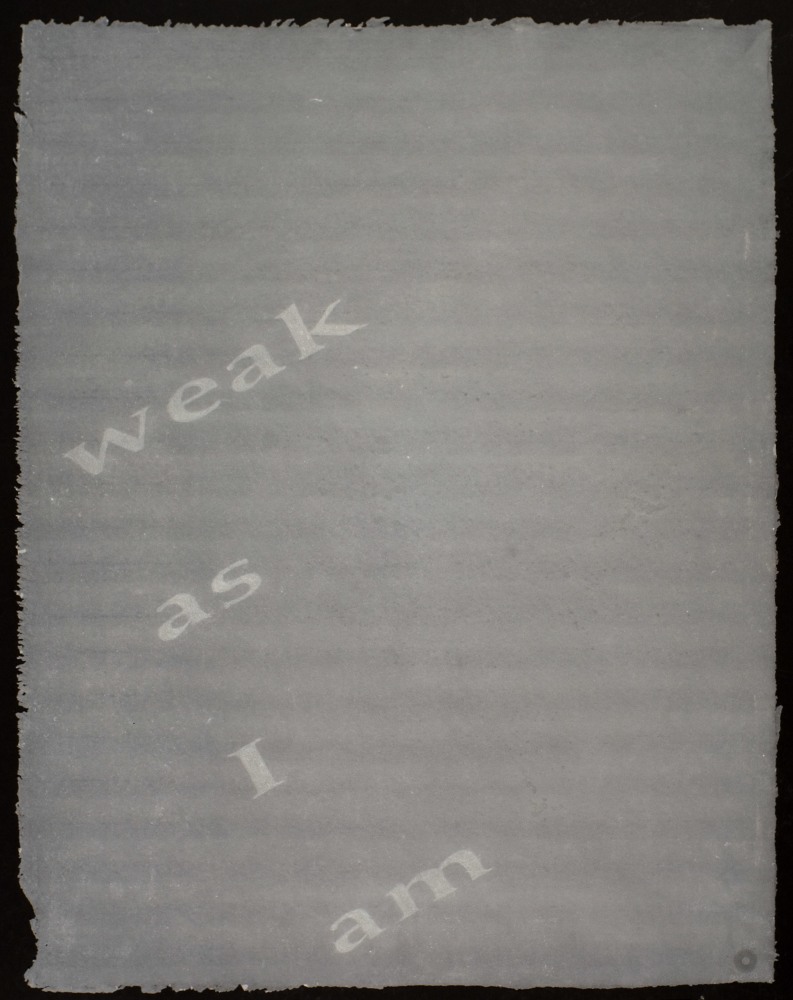 Weak as I am,&amp;nbsp;2007
Sonia Boyce(British, b. 1962)&amp;nbsp;

Overbeaten abaca and cotton on translucent overbeaten abaca
Approx. 28&amp;quot; x 22&amp;quot;
Edition of 20
$1200

Published by the Brodsky Center at PAFA, Philadelphia.&amp;nbsp;

PURCHASE