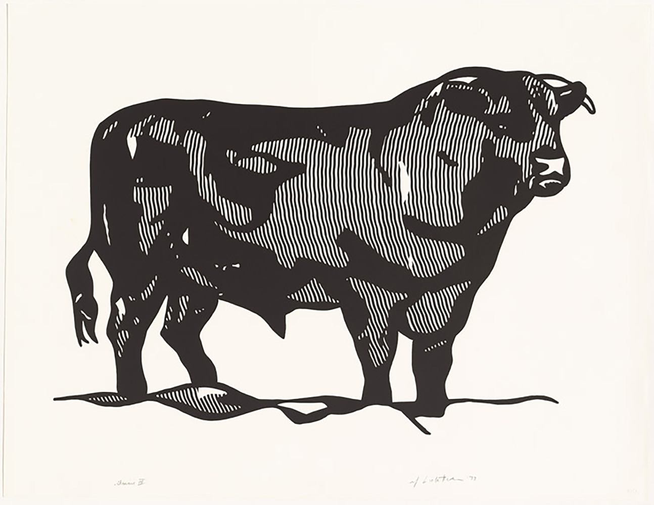 BULL I (from Bull Profile Series)
ROY LICHTENSTEIN, 1973

Line-cut on Arjomari Paper with wide margins
20 3/10&amp;rdquo; x 28 7/10&amp;rdquo;
Edition 100
$20,000.00

Published by Gemini G.E.L

INQUIRE