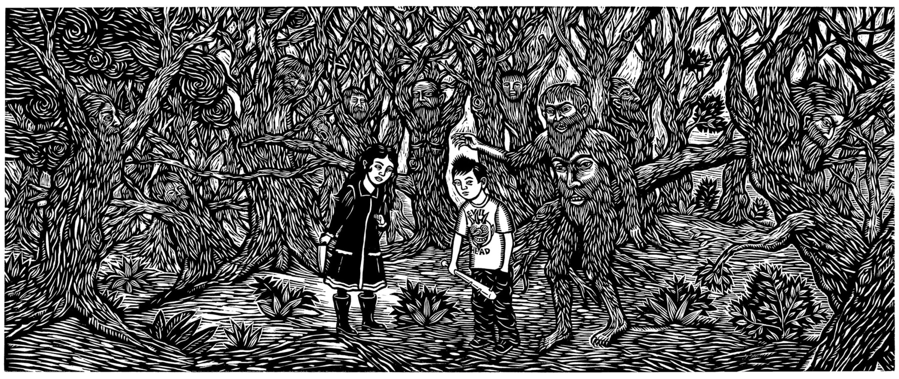 Evil Forest
Artemio Rodriguez, 2010&amp;nbsp;

Woodcut&amp;nbsp;
13&amp;rdquo; x 42&amp;rdquo;
Edition of&amp;nbsp;25
$3,500

Published by Evil Prints

PURCHASE