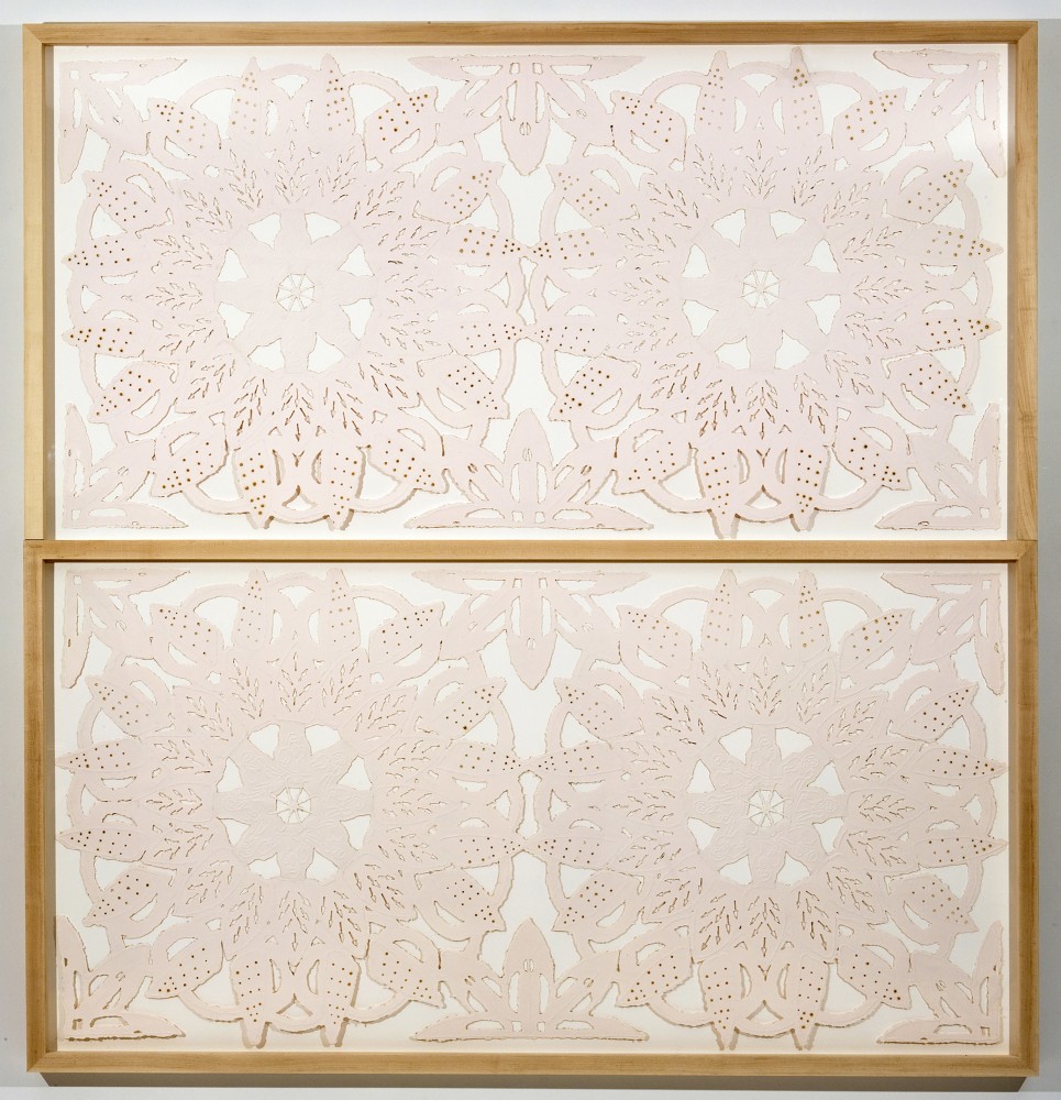 Por la mesa de mi abuelita, 2007
Willie Cole&amp;nbsp;(American, b. 1955)

Pigmented cotton linter cut by water stream, with embossing and yarn.&amp;nbsp;
Approx. 40&amp;quot; x 40&amp;quot; each&amp;nbsp;
Edition of 10
One Part: $6000 (unframed)
Two Parts: $18,000 (unframed)&amp;nbsp;

Published by the Brodsky Center at PAFA, Philadelphia.

PURCHASE
