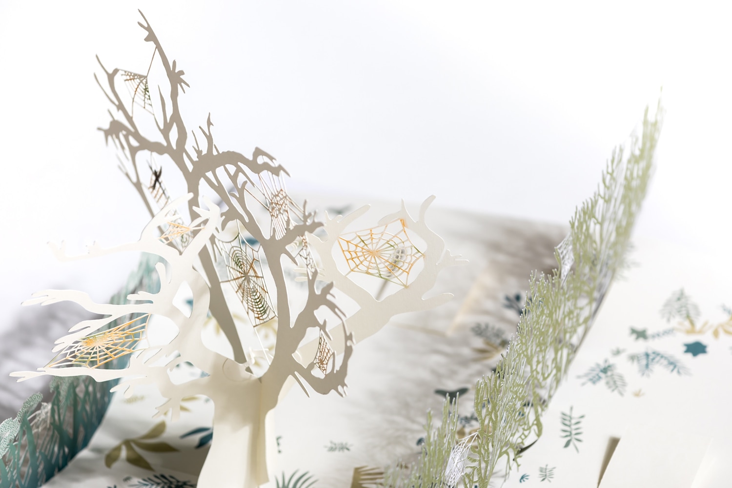 From Arachnophobia to Arachnophilia: Venice Tree
Tom&amp;aacute;s Saraceno, 2021

Artist&amp;rsquo;s book, with five hand-cut paper pop-up scenes&amp;nbsp;
Page spread: 23.4&amp;quot; x 16.5&amp;quot;
Edition of 125 + 40 artist and collaborator copies

Papercutting by Chisato Tamabayashi, London; sewing by Studio Tom&amp;aacute;s Saraceno, Berlin

INQUIRE