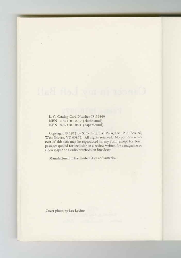 Cancer in My Left Ball, 1973 (4) – Colophon