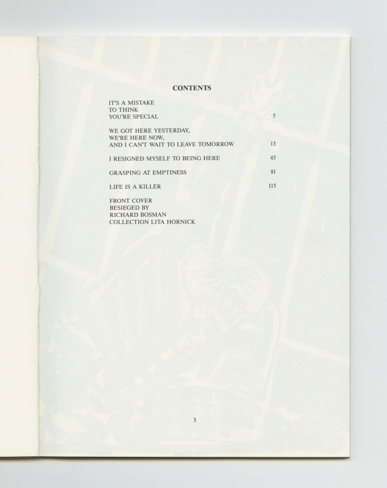 Grasping At Emptiness, 1985 (4) – Contents
