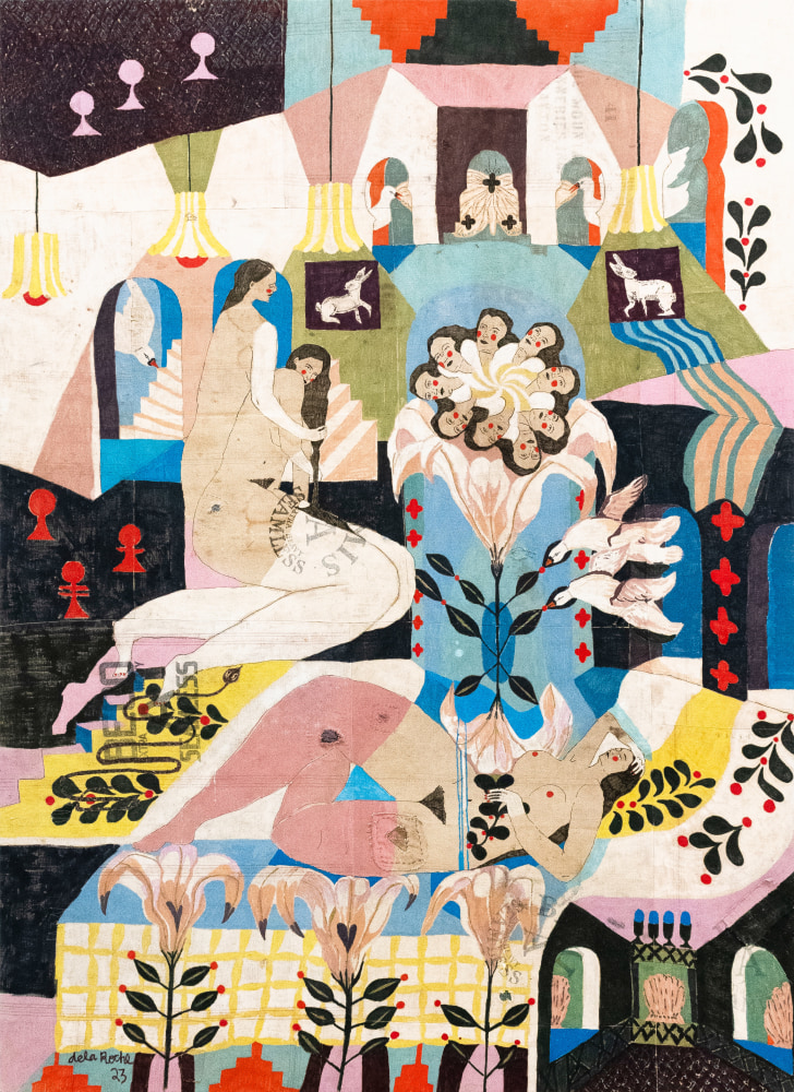 Lauren dela Roche

Orb Weaver Catches a Hummingbird, 2023

acrylic on cotton feedsack with acrylic varnish

95 1/2h x 72w in
242.57h x 182.88w cm

LDRO014