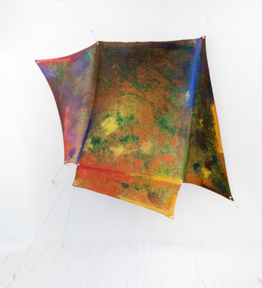 Joe Overstreet

Untitled, 1972

acrylic on constructed canvas with metal grommets and cotton rope

Dimensions variable 88 x 98 x 23 1/2 inches canvas size (present overall installation 115 x 100 x 49 1/2 inches)

(JOVE023)