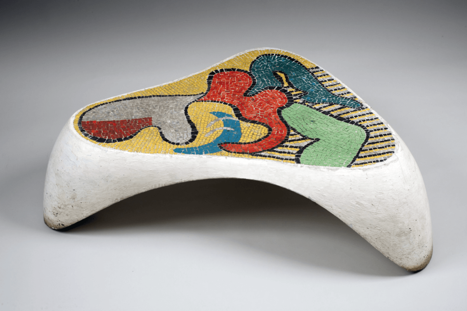 Jeanne Reynal and Isamu Noguchi
            
    
        Mosaic by Jeanne Reynal on a Table by Isamu Noguchi, 1943    
    magnesite, paint, mosaic tesserae                                    13 1/4h x 48w x 35 3/4d in
33.66h x 121.92w x 90.81d cm
                    
                            JNO001