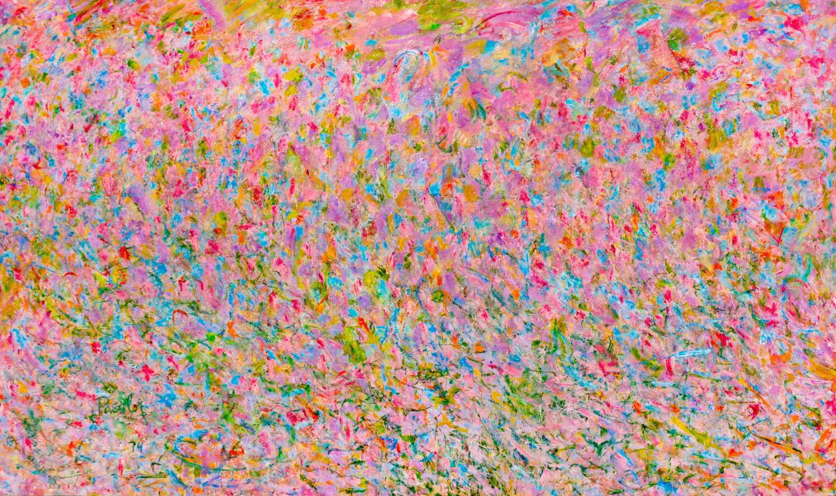 Pat&amp;nbsp;Passlof
Fanfare, 1973&amp;ndash;74
Oil on linen
80h x 134w in
203.20h x 340.36w cm
PASS236