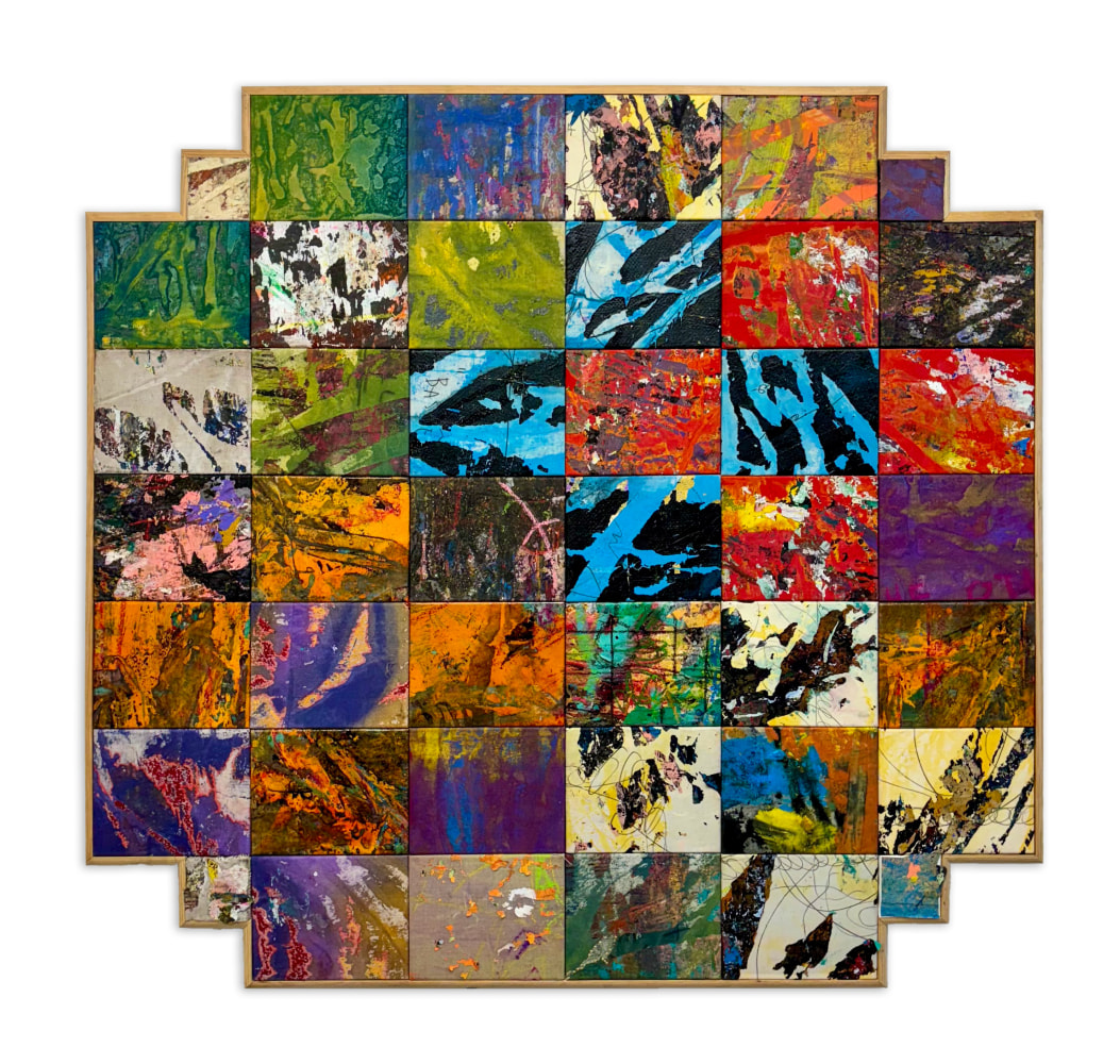 Basie Allen

(Amalgamated) 12 corners, 2024

acrylic, wax pastel, pencil tarp transfer, mix media, on muslin and linen, artist made frame

56 x 58 in.
142.2 x 147.3 cm.

(BASIE007)