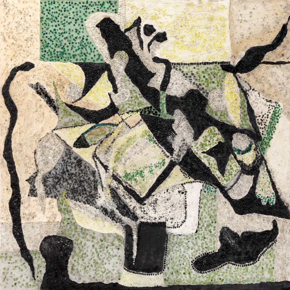 Jeanne Reynal
                    (1903-1993)
            
    
        The Hours and Their Birds, 1955    
    smalti, marble, and pigmented cement on board                                    47 3/4h x 48w x 3/4d in
121.29h x 121.92w x 1.91d cm
                    
                            JREY119