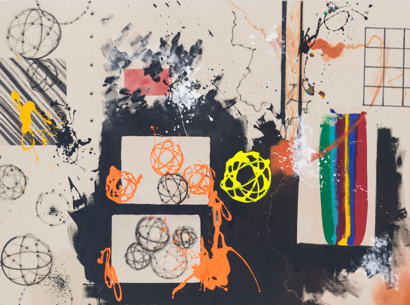 FUTURA2000
Korean Barbecue, 2022
acrylic, marker, spray paint, oil on canvas

58 1/2h x 78 1/2w in

148.59h x 199.39w cm
FF152