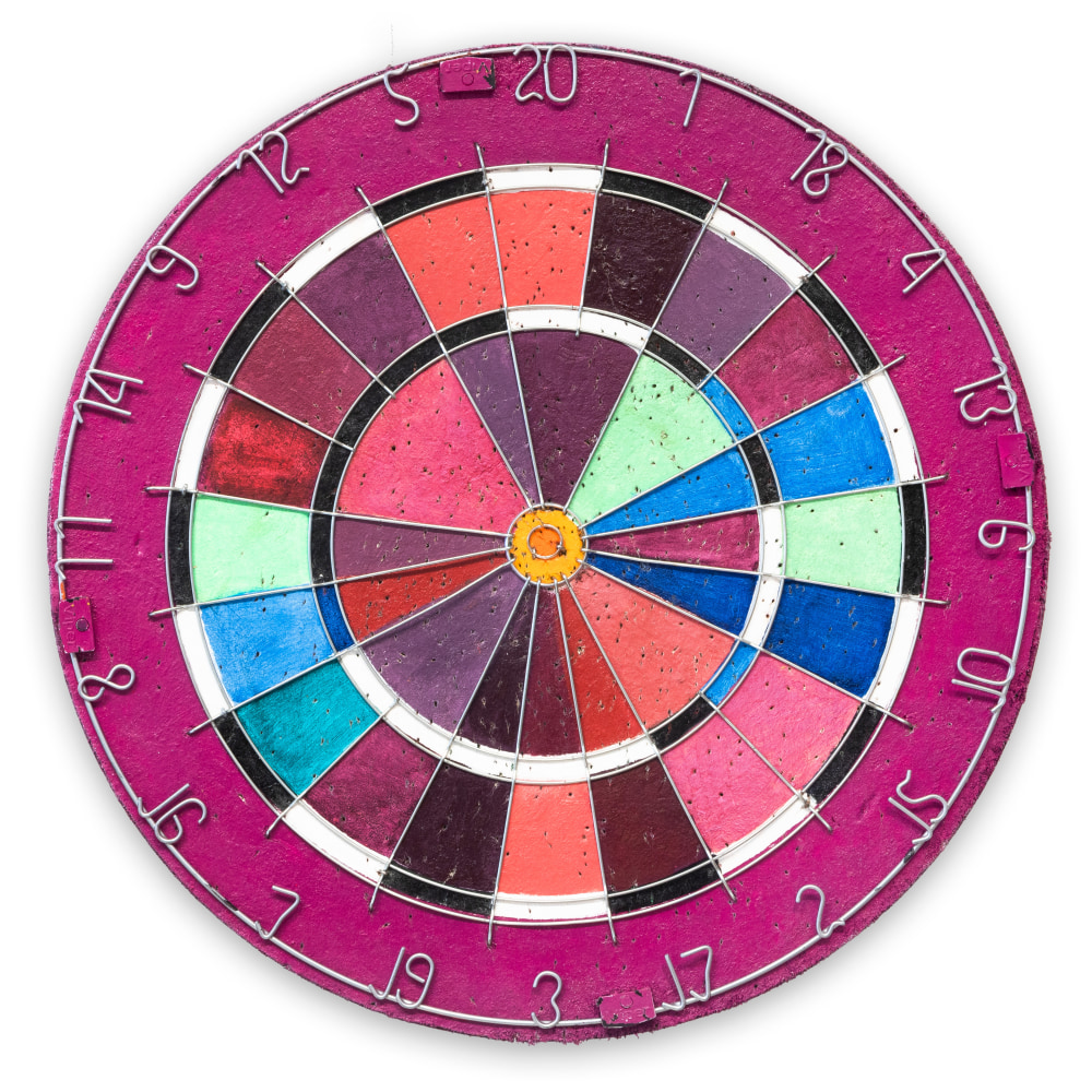 Acacia Marable

Color Pains #8, 2023

oil and wire on sisal dartboard

17 1/2 x 17 1/2 x 2 in.
44.5 x 44.5 x 5.1 cm.

(ACM009)