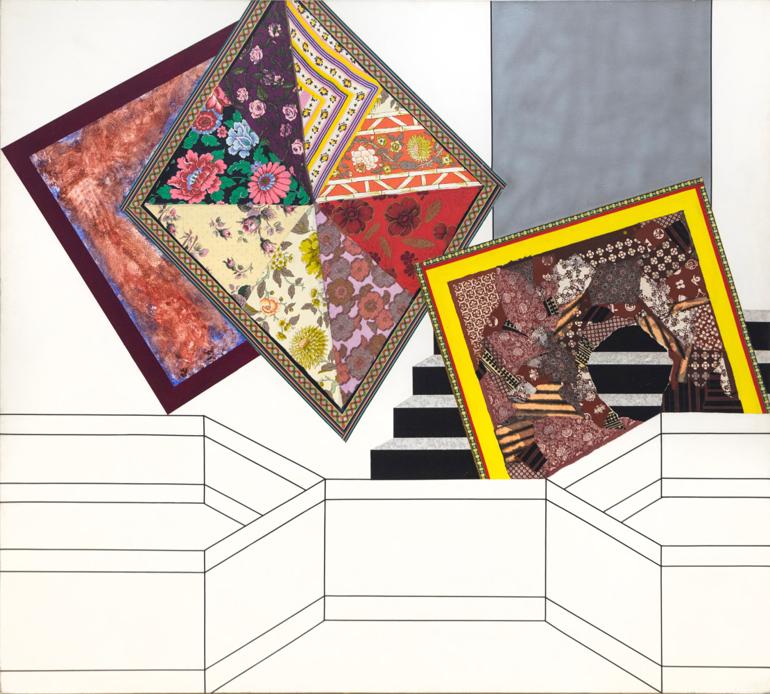 Miriam Schapiro

Lady Gengi&amp;#39;s Maze, 1972

acrylic and fabric on canvas

72h x 80w in
182.88h x 203.20w cm

MSCHA021