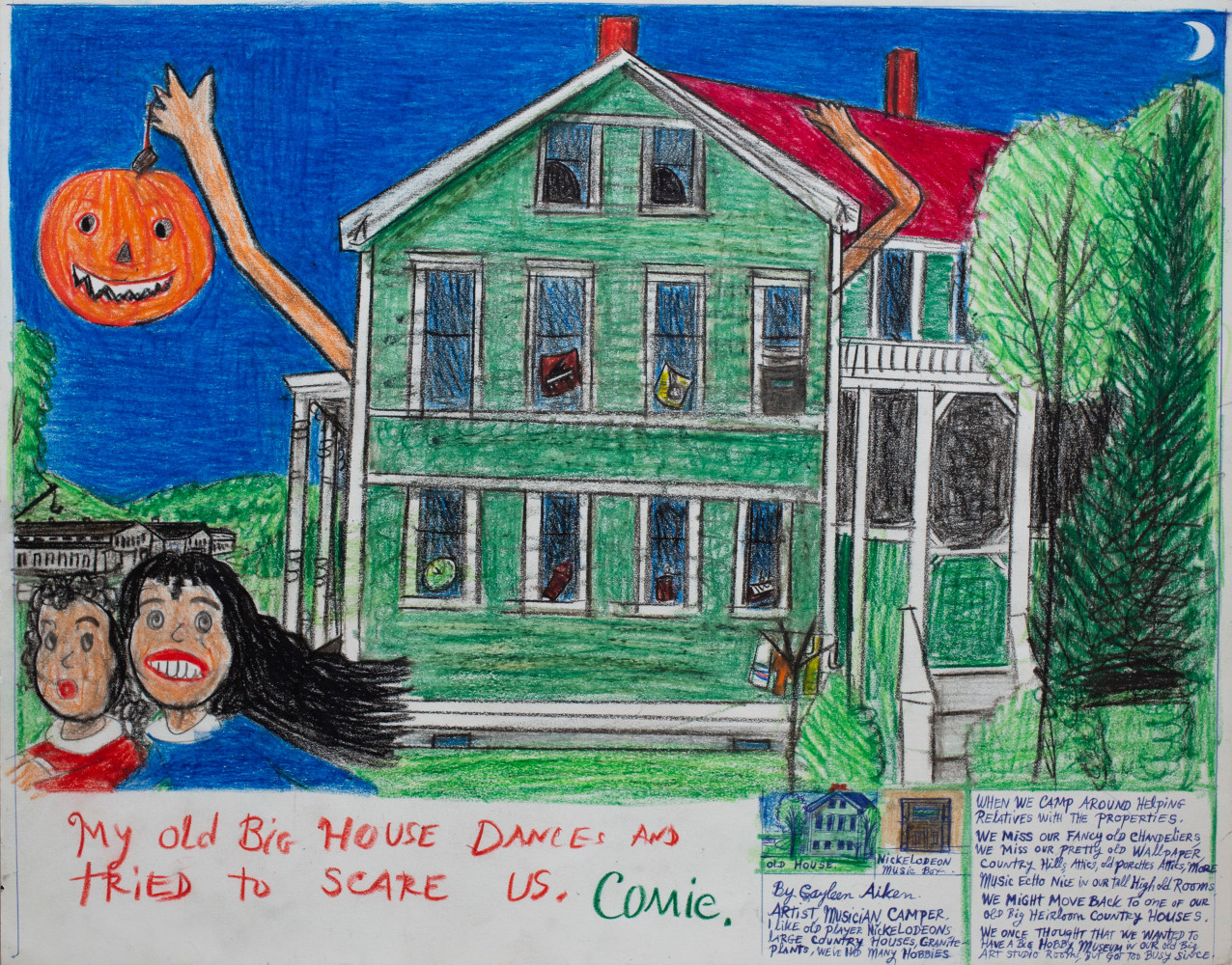 My old Big House Dances and tried to scare us, 1989
Colored pencil, ballpoint pen, and crayon on paper
11 x 14 inches