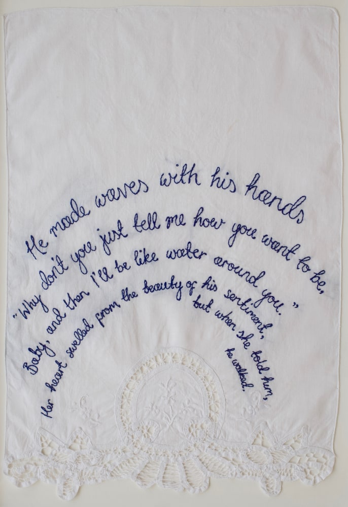 And Other Reasons She Hates October, 2018
Embroidery on vintage linen tea towel
20 x 14 inches
&amp;nbsp;