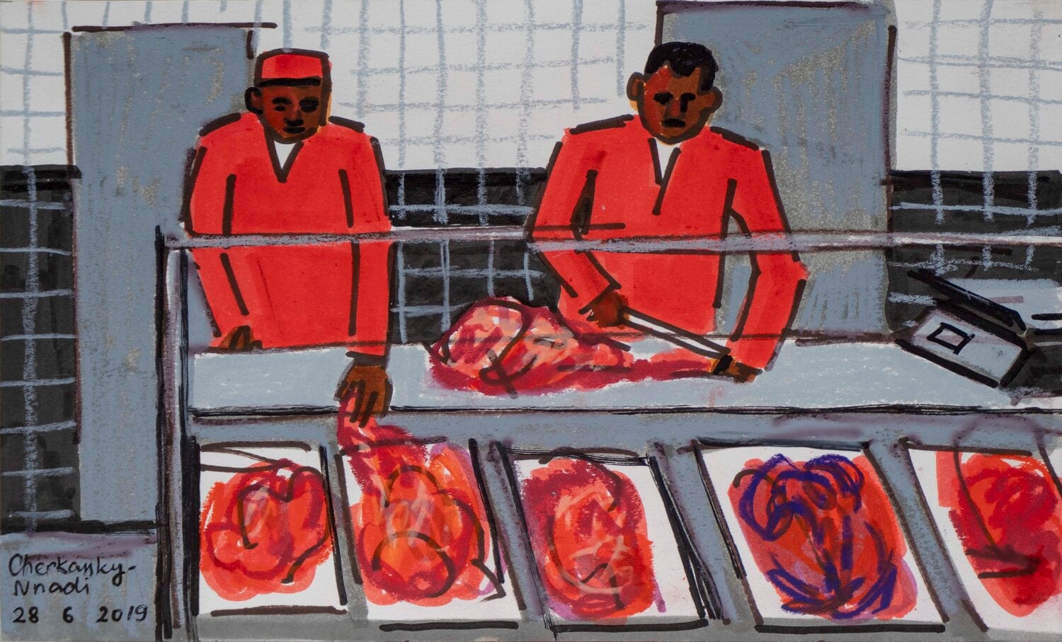 Zoya Cherkassky
An Eritrean Meat Shop, 2019
Markers on paper
6 x 9 inches