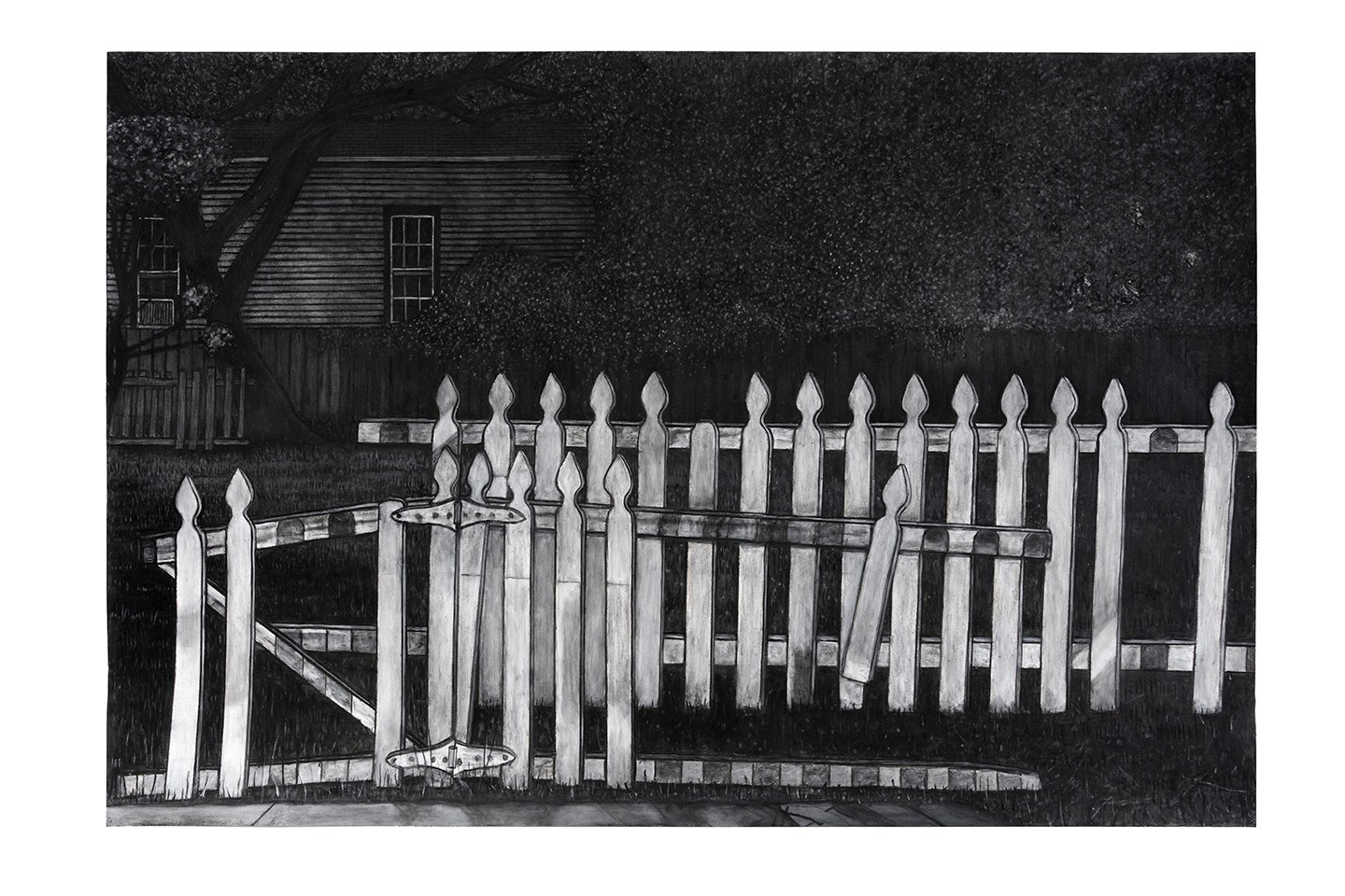 Broken Dreams (Tattered White Picket Fence), 2020-2021
Charcoal and Acrylic on Paper
60 &amp;times; 90 inches