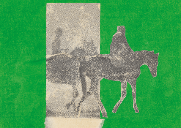Rosalyn Drexler
Saddled, 1960
Paper collage
2 x 3&amp;nbsp;inches
Signed and dated, verso
Courtesy of the Artist and Garth Greenan Gallery