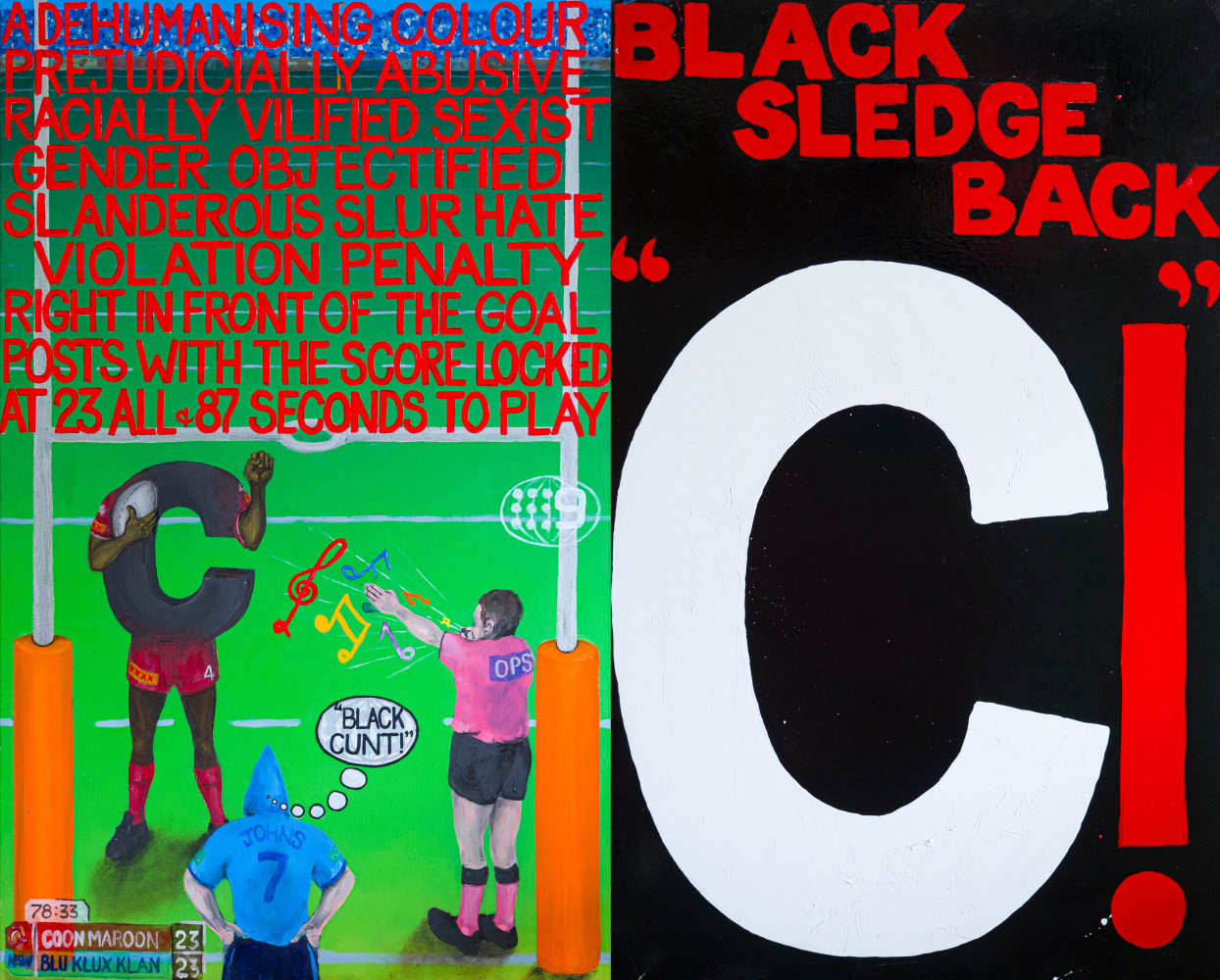 Black Cunt / Black Sledge Back, 2012
Oil on linen
47 1/4 x 30 inches (Painting 1)
47 1/4 x 30 inches (Painting 2)