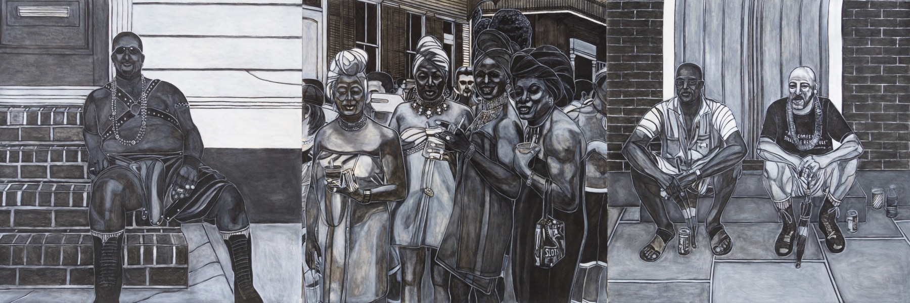 Willie Birch
Free to Be, 2004
Acrylic and charcoal on paper
60 x 180 inches