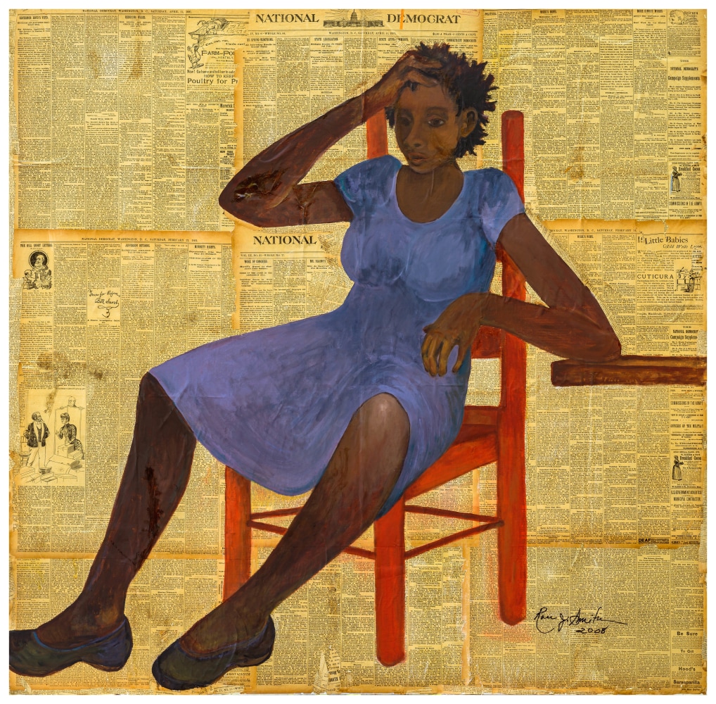 Rose Smith, The Toil of being a Black Woman, 2022, Oil and paper on wood, 48 x 48 in.