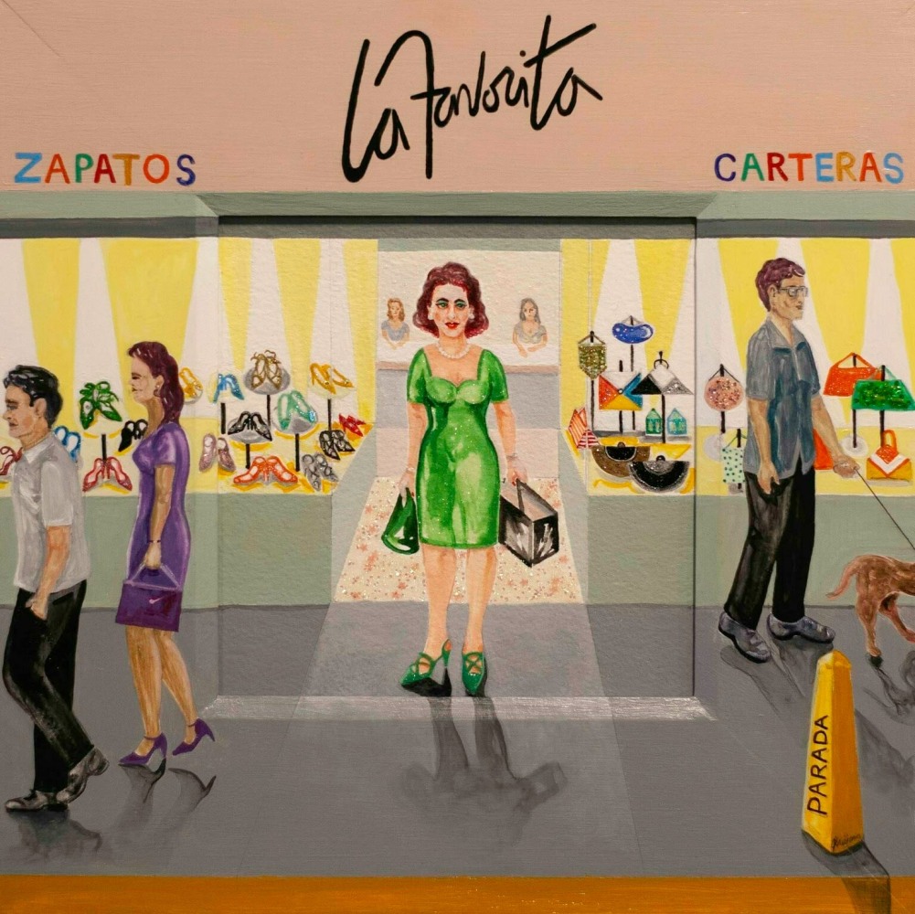 La Favorita (My Aunt Shoe Shopping), 2021
Gouache on Arches paper with wood matte
12.5 &amp;times; 12.5 inches