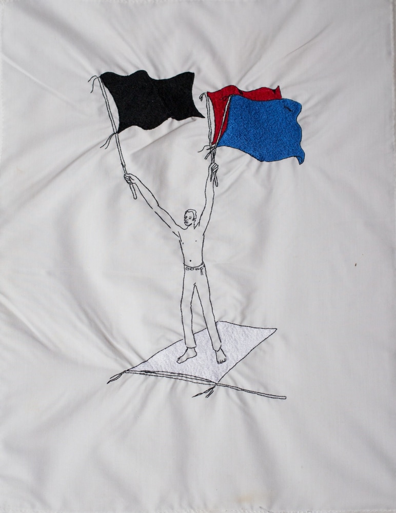 Red Flag Black Flag Blue Flag,&amp;nbsp;2016
Embroidered fabric
19 x 14 inches