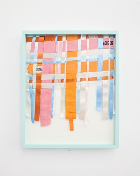 Zoe Buckman
This Side Down, 2016
Ribbon, gauze, boxing wraps
21 x 21 inches framed
Courtesy of the Artist and Fort Gansevoort