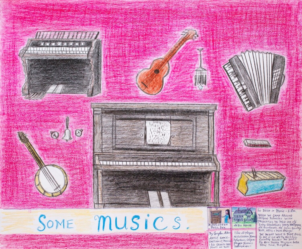 Gayleen Aiken
Some musics., 1994
Colored pencil, ballpoint pen, and crayon on paper
14 x 17 inches