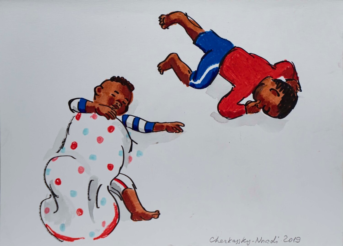 Zoya Cherkassky
Sleeping Children, 2019
Markers and wax crayons on paper
9 x 12.5&amp;nbsp;inches