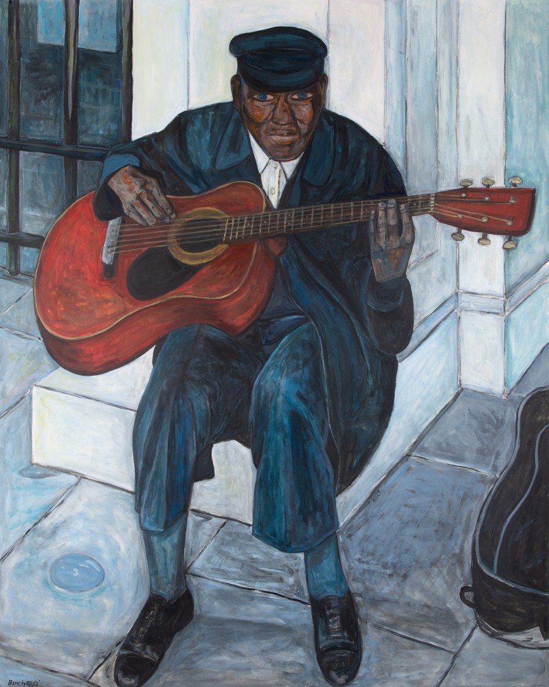 Street Musician with Guitar, 1999
Acrylic and charcoal on paper
60 x 48 inches