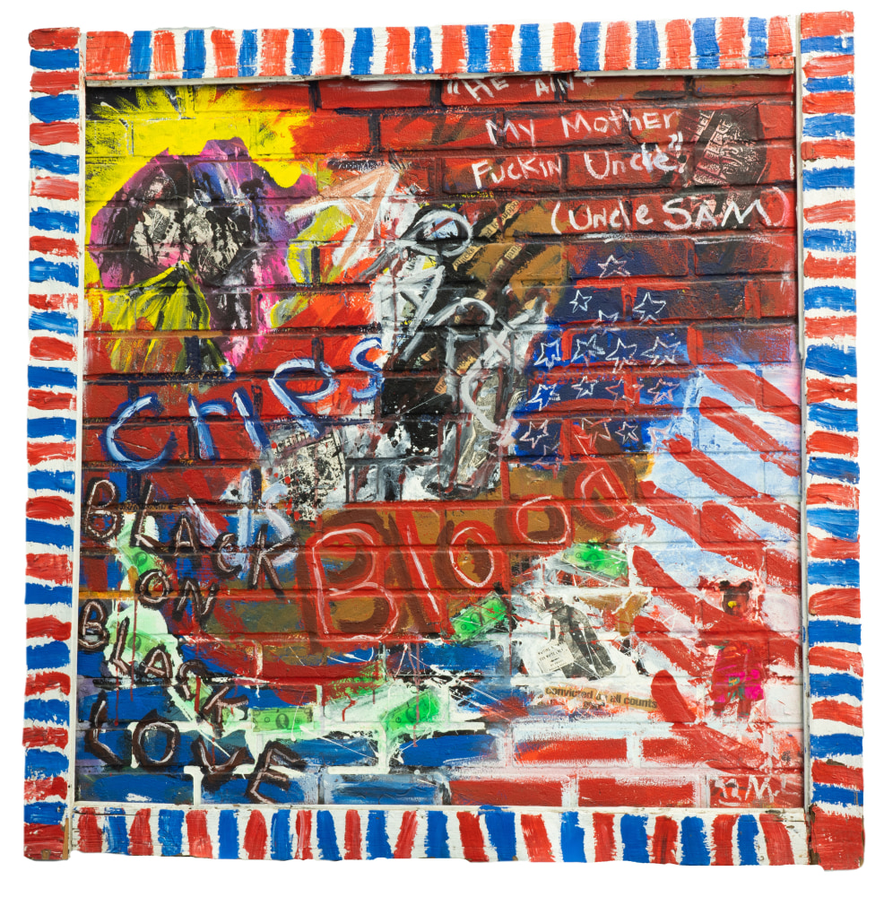 Crips and Bloods, 1993
Mixed media on wood panel
52 x 53 inches&amp;nbsp;
