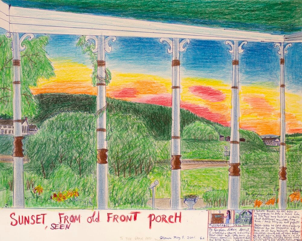 Gayleen Aiken
Sunset, Seen From Old Front Porch, 2001
Colored pencil, ballpoint pen, and crayon on paper
11 x 14 inches
