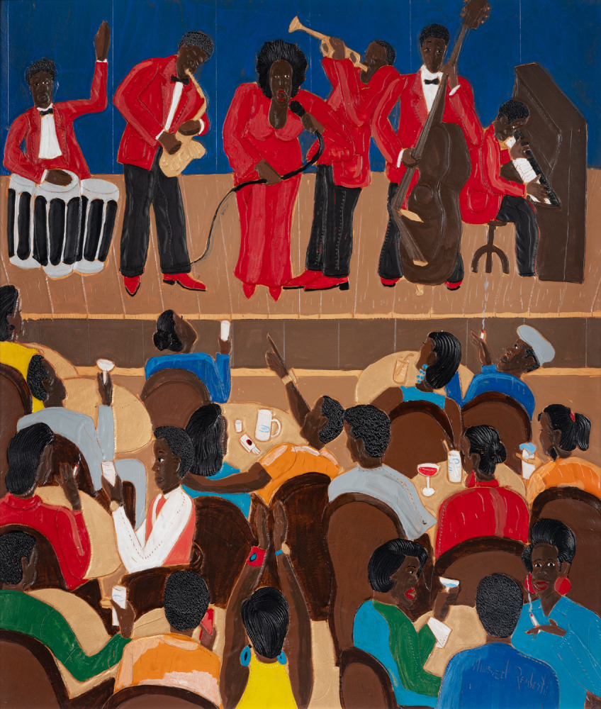 Winfred Rembert
Inside the Green Apple, Date
Unknown
Acrylic paint on carved and tooled leather
30.25 x 26 in