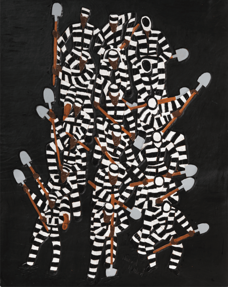 Chain Gang - The Ditch,&amp;nbsp;2008
Acrylic paint on carved and tooled leather
35.75 x 28.25&amp;nbsp;inches