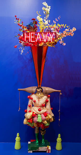 HEAVY
(the heart and the love to carry in the body)
and, Kiese Laymon&amp;rsquo;s Heavy, in reflection on Love and Responsibility; Responsible Loving. HEAVY on Black Girls and the systemic torture of their Innocence. HEAVY. The perceived living response to a lack of, or dearth of a Innocence.
The Cost Of it., 2019
Mixed-media assemblage
101 x 31 x 22 inches