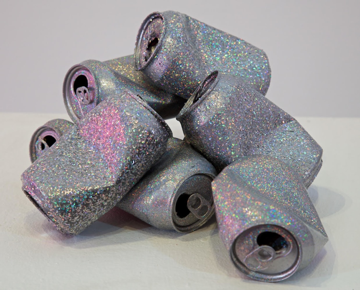 Sadie Barnette
Untitled (Can) (Silver), 2018
Metal flake on found cans&amp;nbsp;
5 x 3 x 3 inches (each)