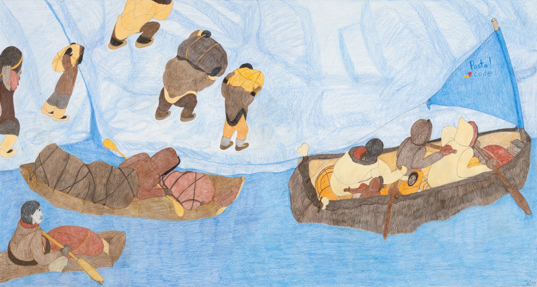 High resolution image of Shuvinai Ashoona's drawing titled &quot;Moving with our campsites (traditional movers)&quot;