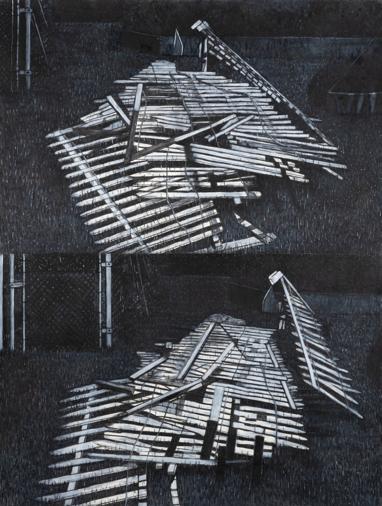 Willie Birch
Two Views of a Dismantled White Picket Fence, 2025
Acrylic and charcoal on paper
96 x 72 in (diptych)