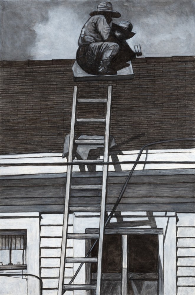 Willie Birch
Two Roofers and a Ladder, 2022
Acrylic and charcoal on paper
72 x 48 in