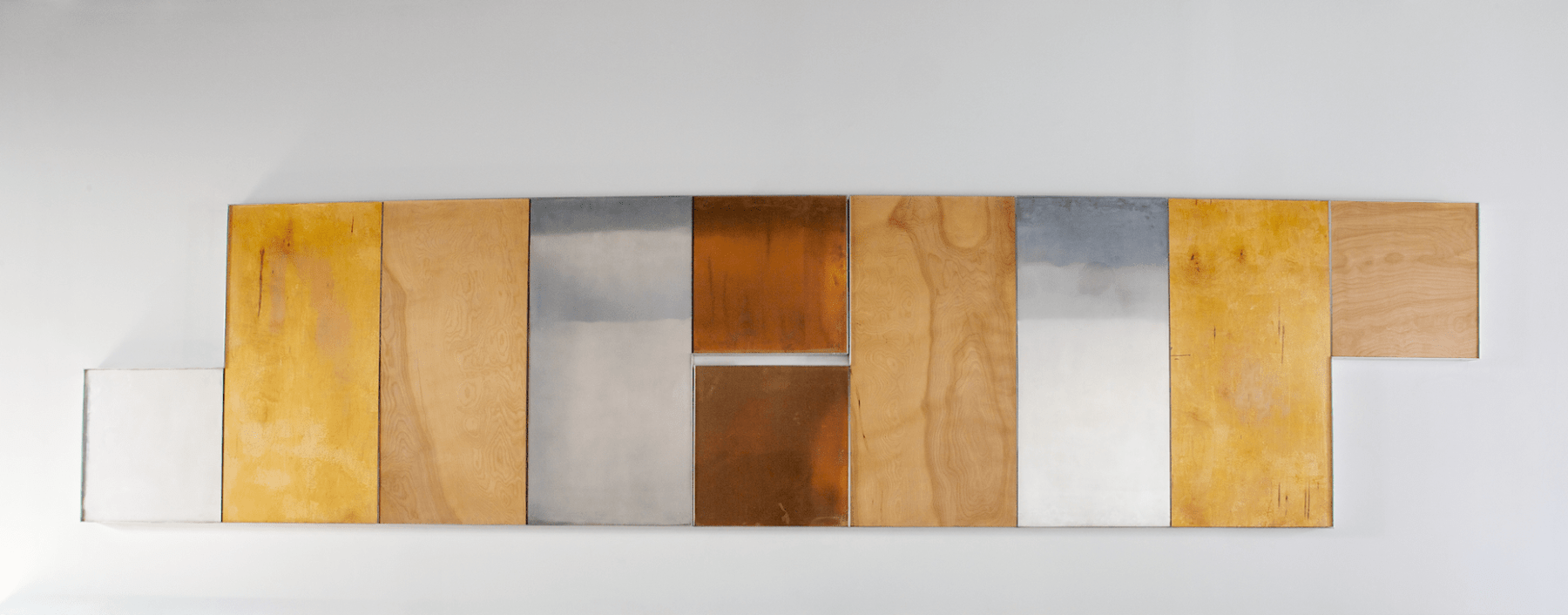 Three Specific Objects, 2004
Copper, birch, aluminum, and maple
40.5&amp;nbsp;x 175 in (overall dimensions of two panels)