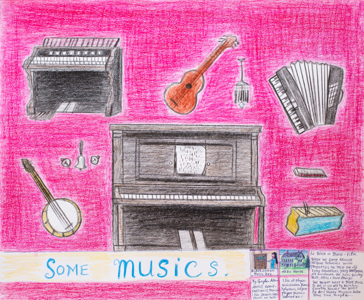 Some musics, 1994
Colored pencil, ballpoint pen, and crayon on paper
14 x 17 inches