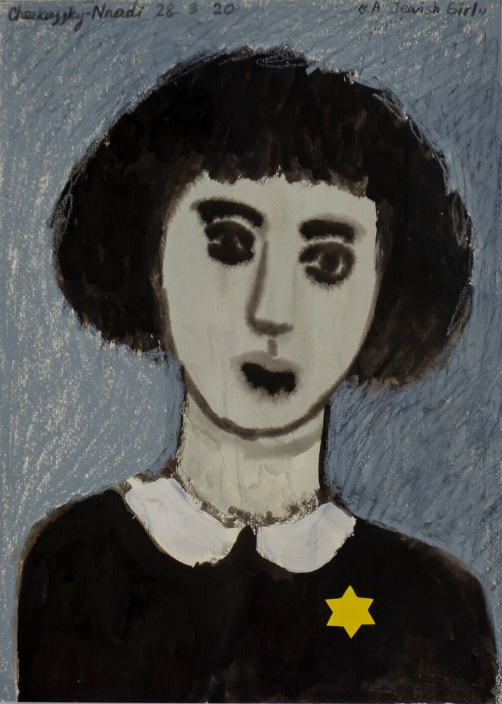 A Jewish Girl, 2020
Ink, gouache, collage and wax crayons on paper
11 x 8 inches
