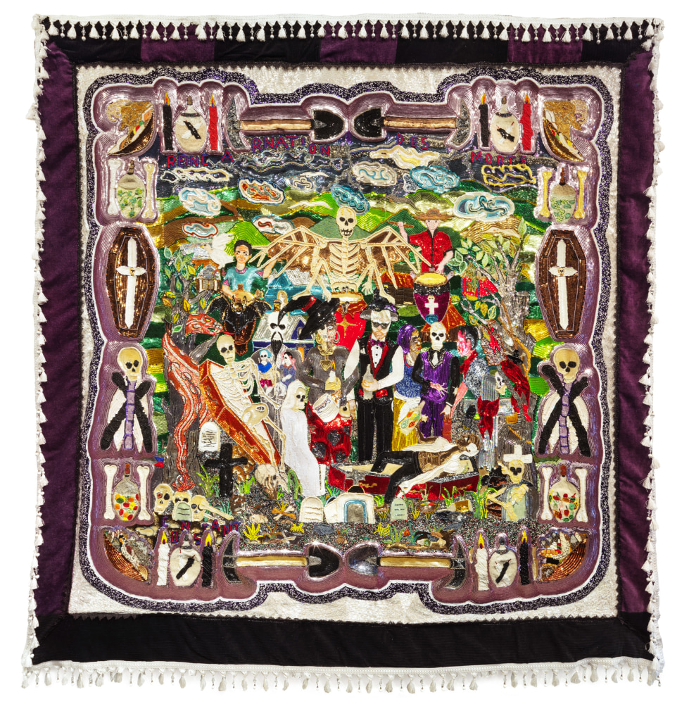Reincarnation Des Morts, 2022
Beads, sequins, and tassels on fabric
110 x 111 inches&amp;nbsp;